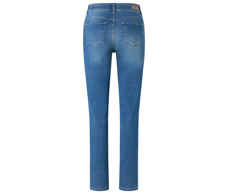 Vue arrière du Jeans Angels «	Cici Push-Up	», coupe ajustée bleu clair.