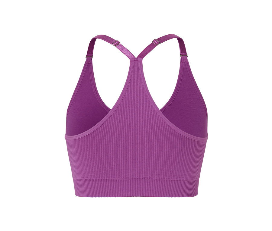 Gros plan d'une brassière de sport Seamless violette.