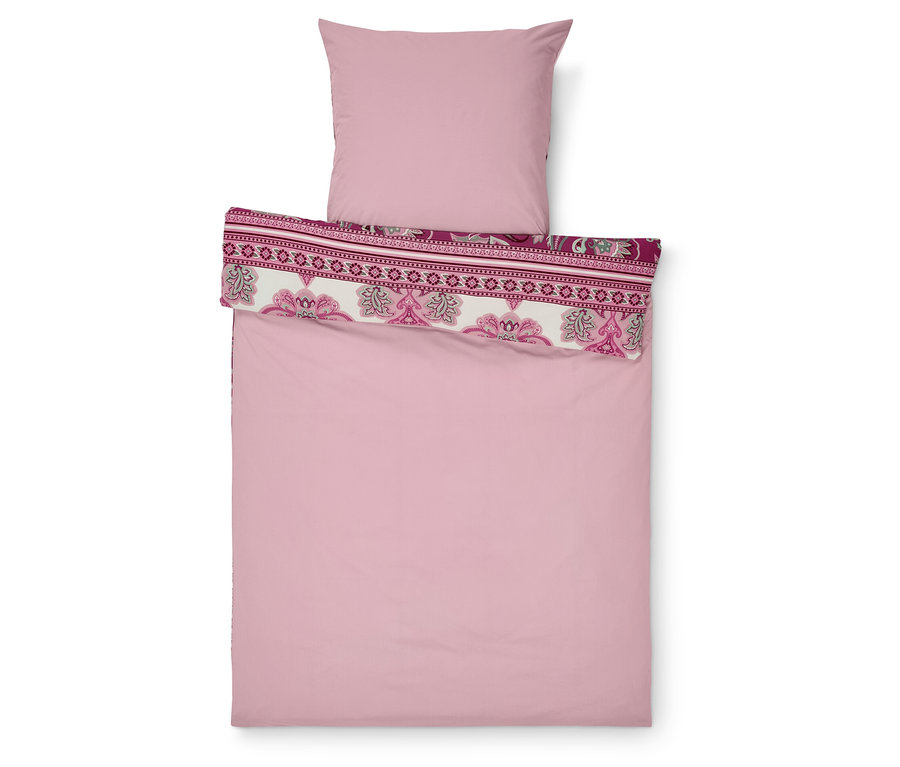 Parure de lit rose en polycoton avec motif cachemire.