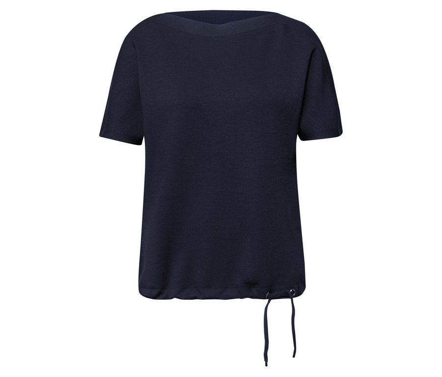 Une chemise à manches courtes Street One bleu marine est posée sur un fond blanc.