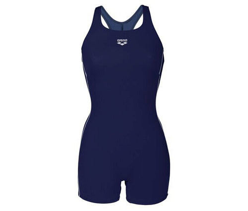 Maillot de bain bleu marine Arena avec logo blanc sur la poitrine.