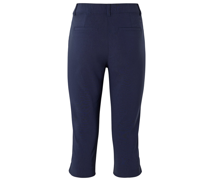 Pantalon capri bleu foncé, photographié de dos.