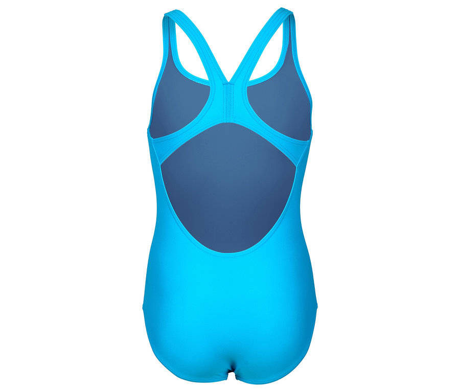 Vue arrière d'un maillot de bain turquoise à bretelles croisées.