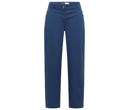 Pantalon barrel CECIL « Scarlett » bleu avec fermeture boutonnée et poches.