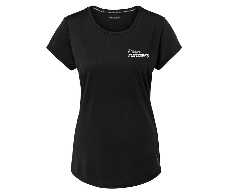 T-shirt noir avec inscription « Tchibo runners » et inscription « Sports Collection » sur le col.
