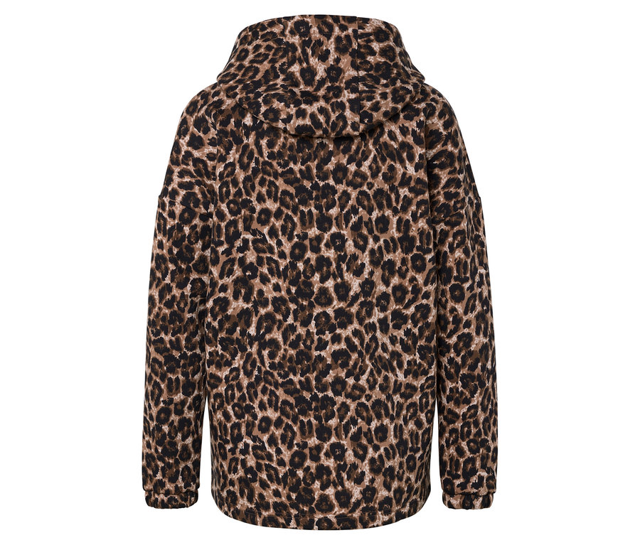 Vue arrière d'un sweat à capuche à motif léopard.