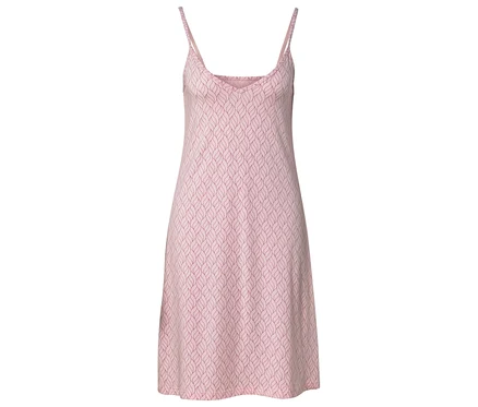 Chemise de nuit rose avec motif de feuilles.