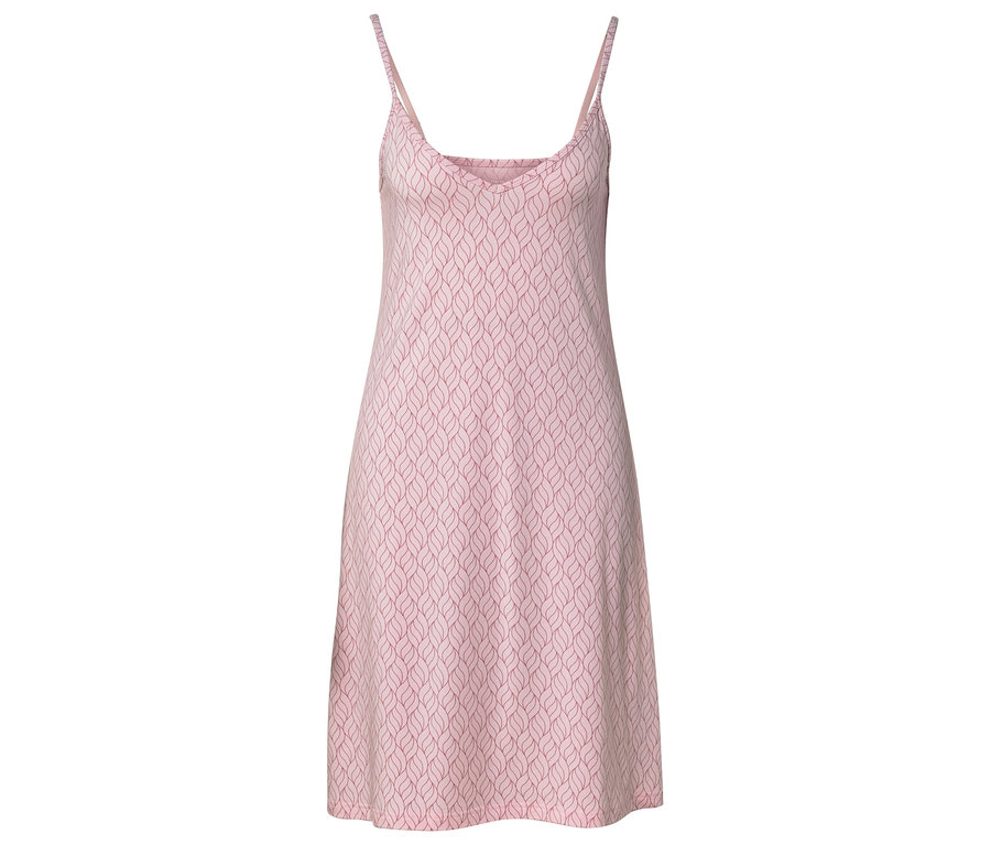 Chemise de nuit rose avec motif de feuilles.