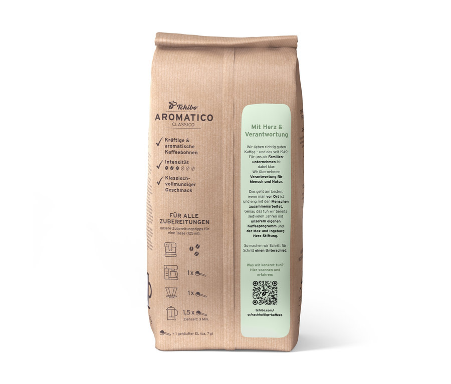 Un paquet de café en grains Aromatico Classico – 1 kg est visible.