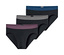 Trois slips Rio SCHIESSER noirs avec des finitions colorées sont superposés.