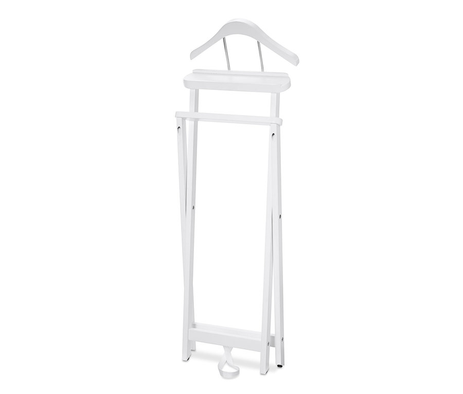 Valet de nuit blanc avec cadre pliable et cintre.