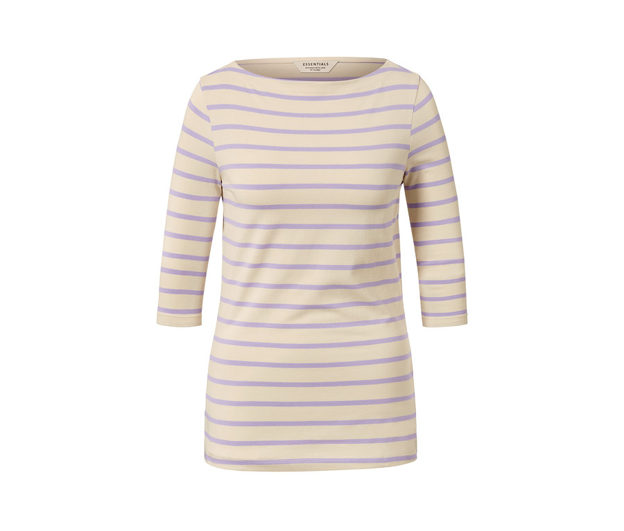 T-shirt manches 3/4, rayé couleur beige-lilas.