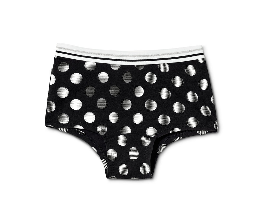 Culotte noire pour fille avec des pois blancs. 7 culottes pour filles, noir-blanc.