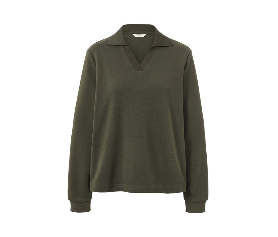 Un sweat-shirt olive avec un col polo.