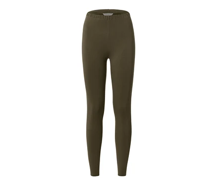 Un legging kaki passepoilé sur fond blanc.