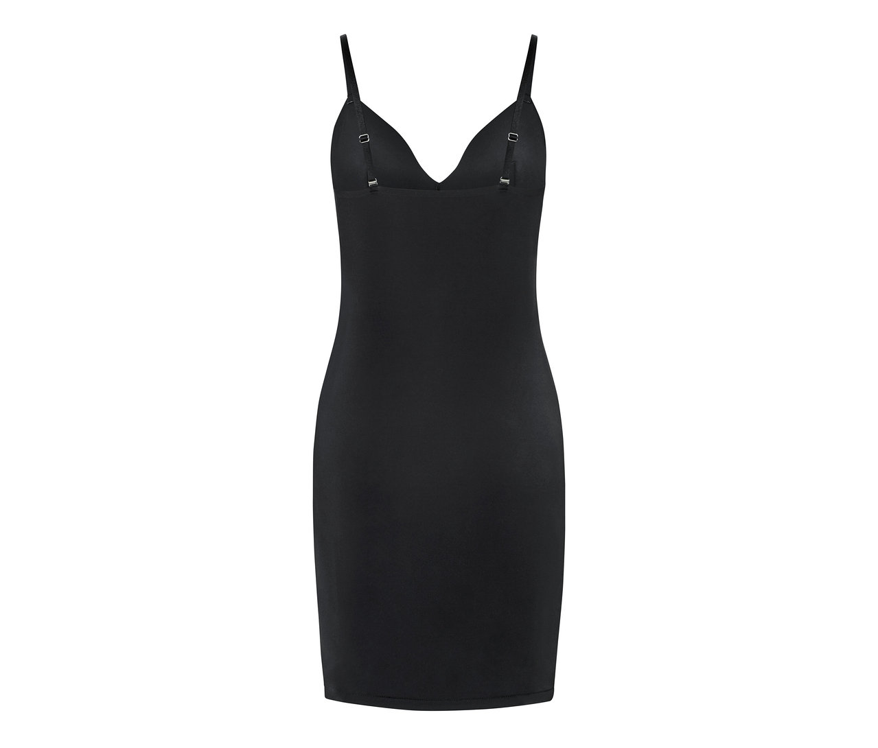 Fond de robe modelant noir à bretelles fines.