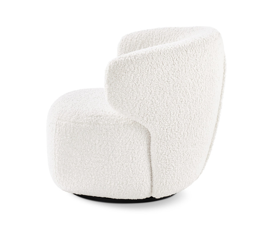 Fauteuil rotatif blanc en tissu teddy sur fond blanc.