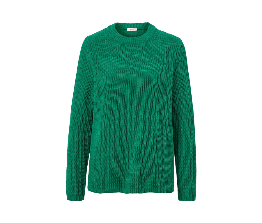 Pull en grosse maille vert.