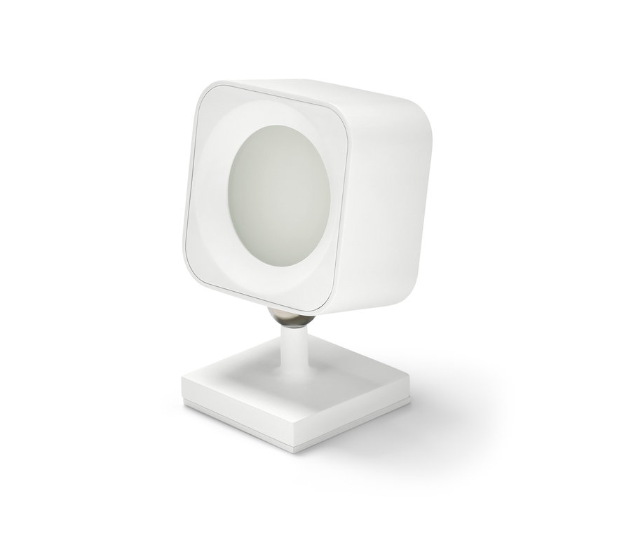 Un éclairage mural à LED avec batterie de couleur blanche.