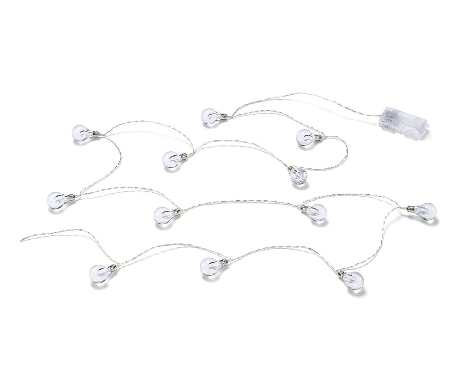 Guirlande lumineuse à LED avec des ampoules sur un fond blanc.