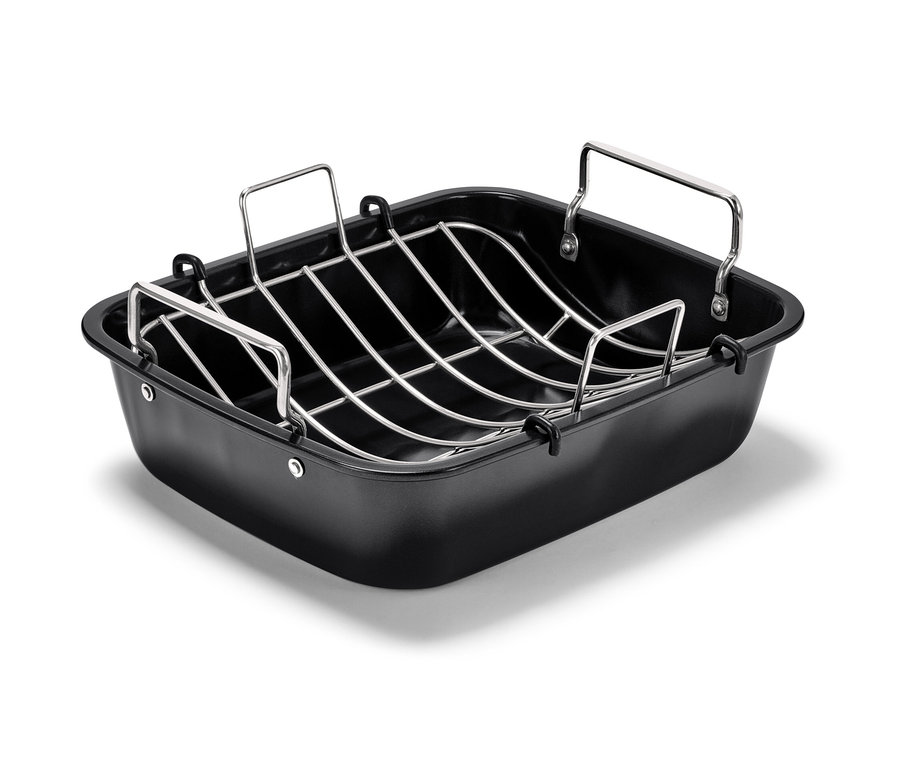 Rôtissoire XL noire en acier inoxydable avec gril.