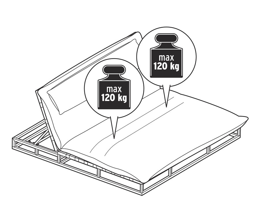 Dessin d'une chaise longue double premium avec appui-tête réglable et tissu Creacryl® tous temps.