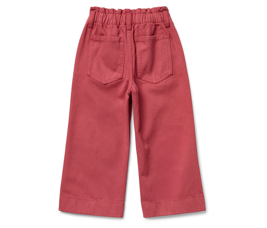 Vue détaillée de l'arrière d'un pantalon rose pour enfants avec une taille élastique et deux poches arrière.