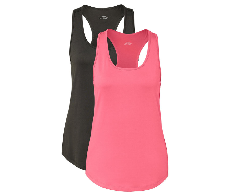 Deux hauts fonctionnels, un rose et un vert olive.