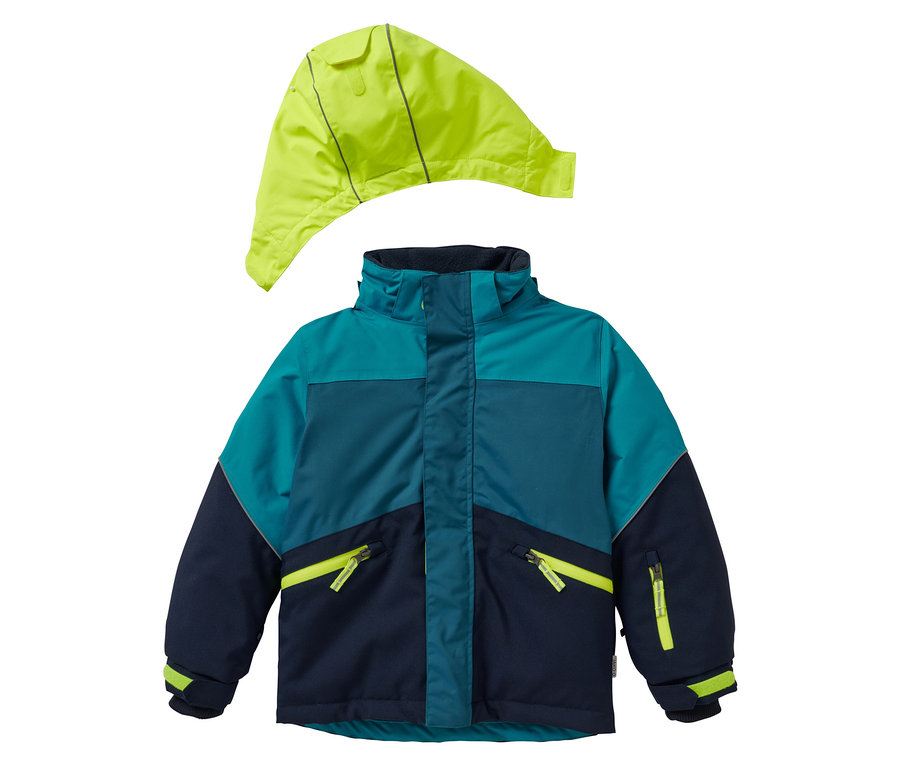 Veste robuste pour enfant turquoise foncé JAKO-O avec capuche amovible jaune néon.