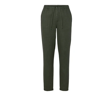 Pantalon chino en lin kaki.