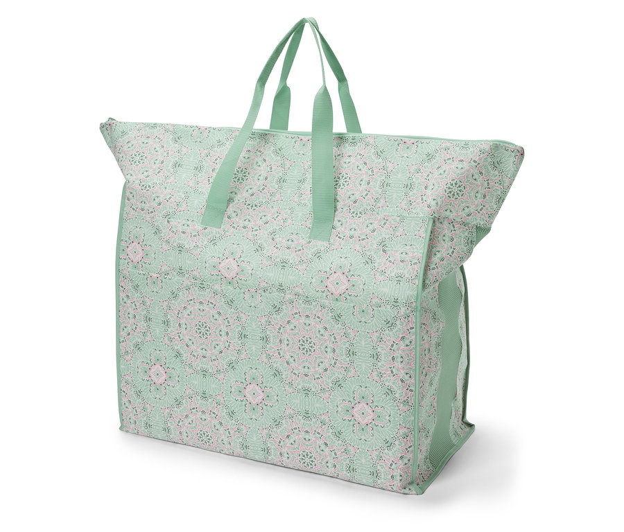 Un sac à literie jumbo avec un motif de mandala en vert et rose.
