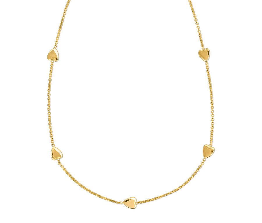 Collier doré avec cinq cœurs.