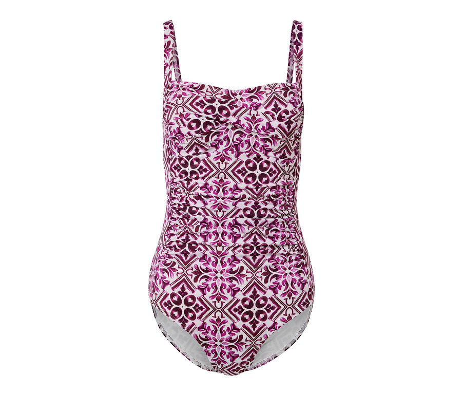 Maillot de bain modelant baies-blanc à motifs.