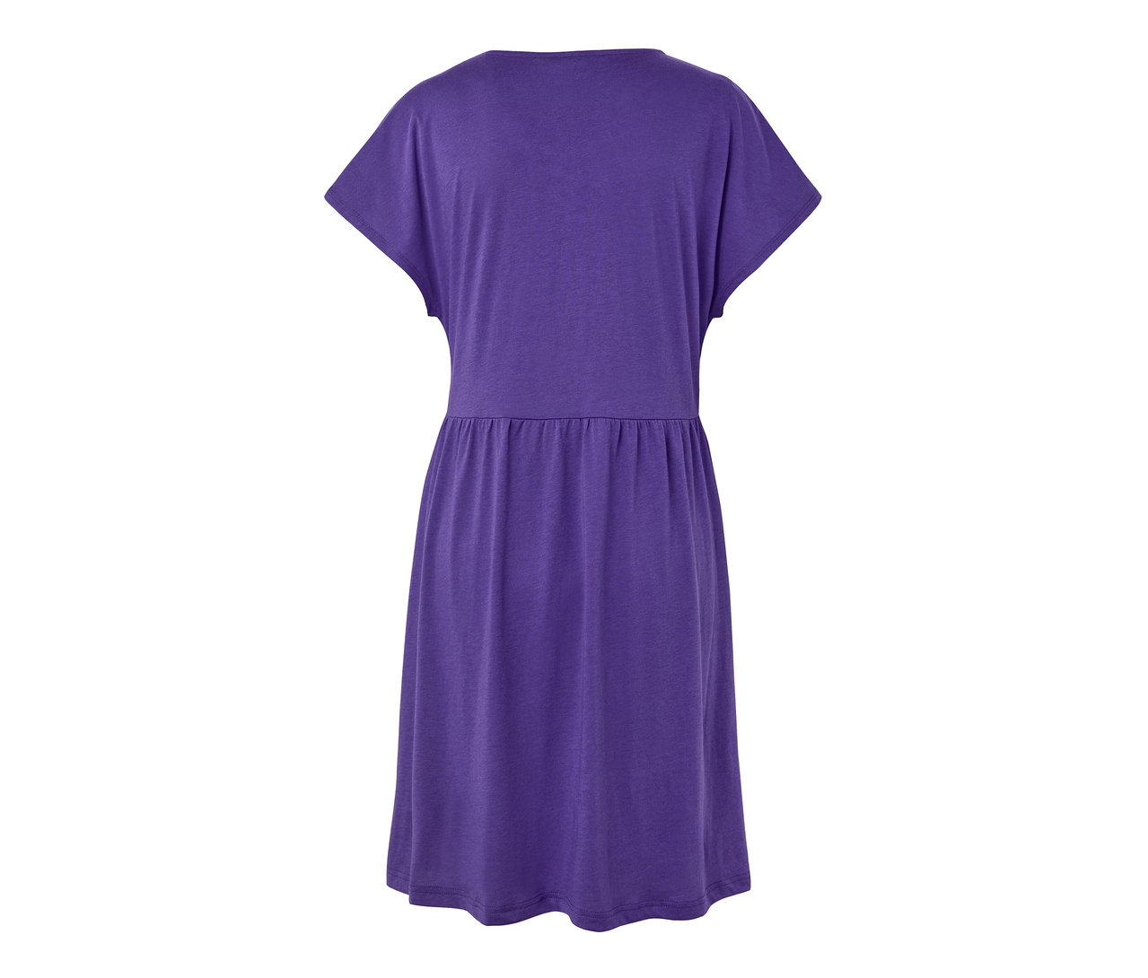 Vue arrière d'une robe en jersey violette.