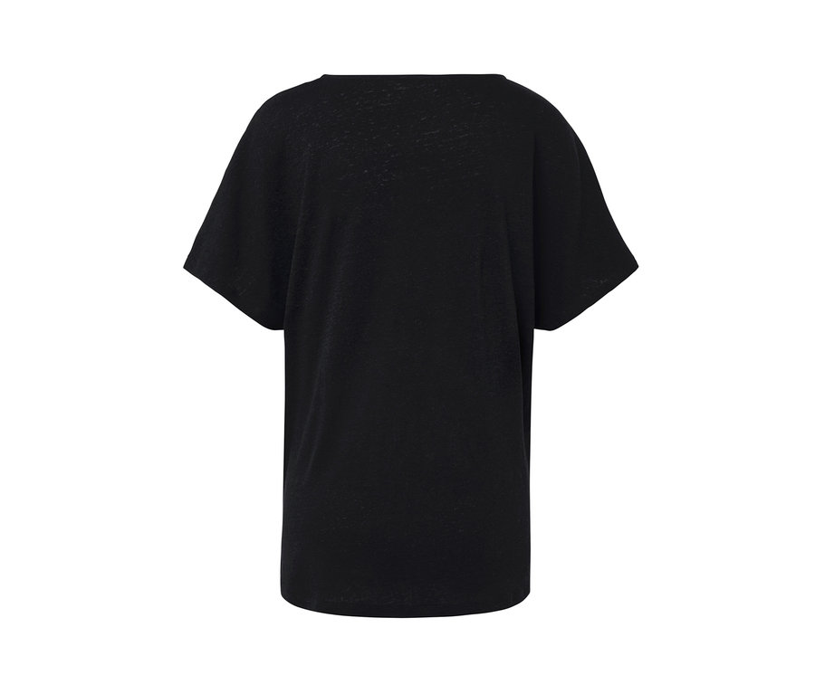 Vue détaillée d'un T-shirt en lin mélangé noir.