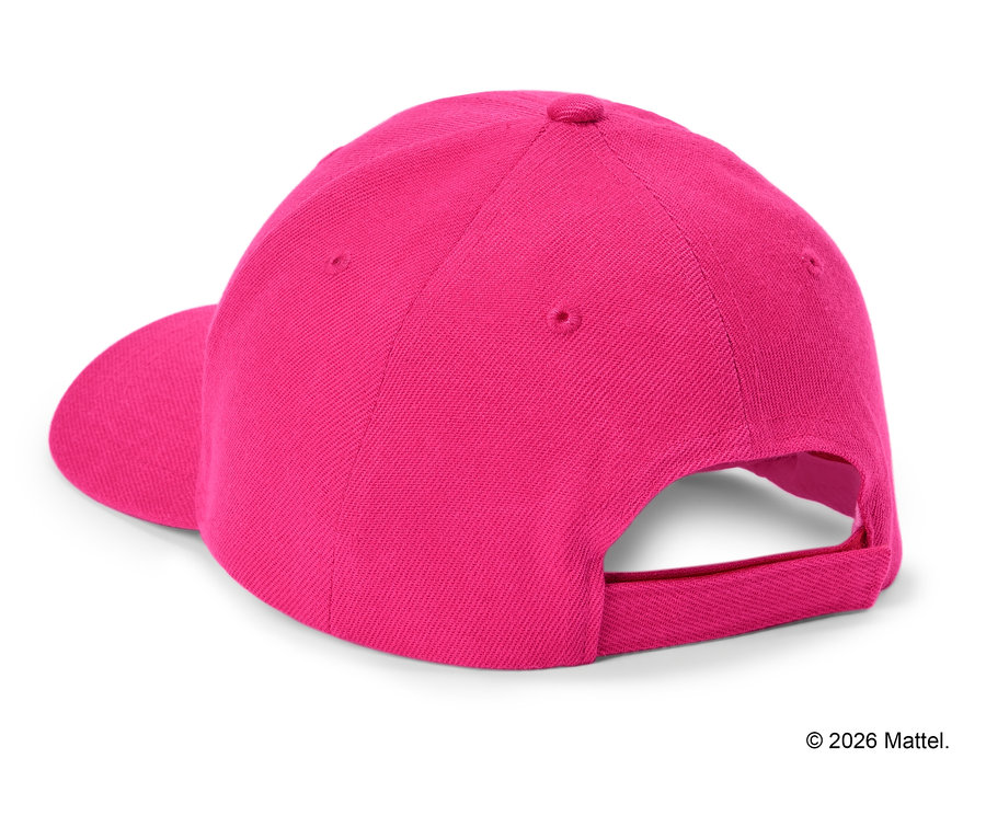 Vue arrière d'une casquette de baseball rose sur fond blanc.
