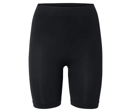 Un legging court noir sur fond blanc.