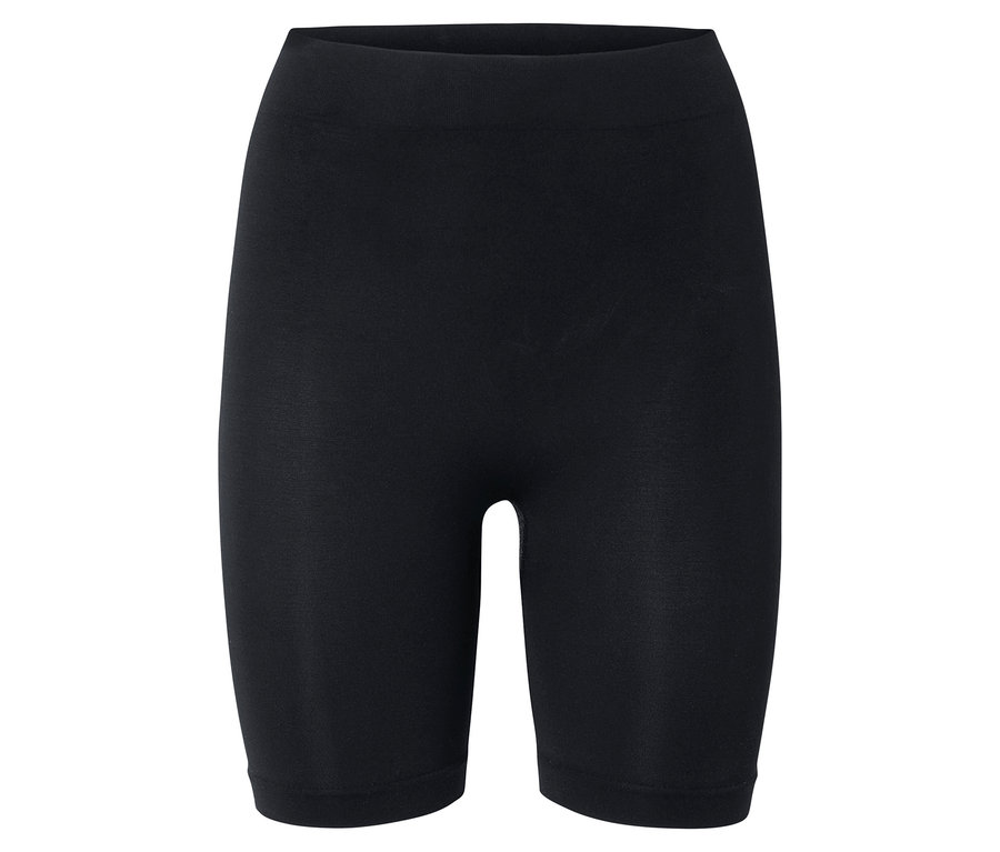 Un legging court noir sur fond blanc.