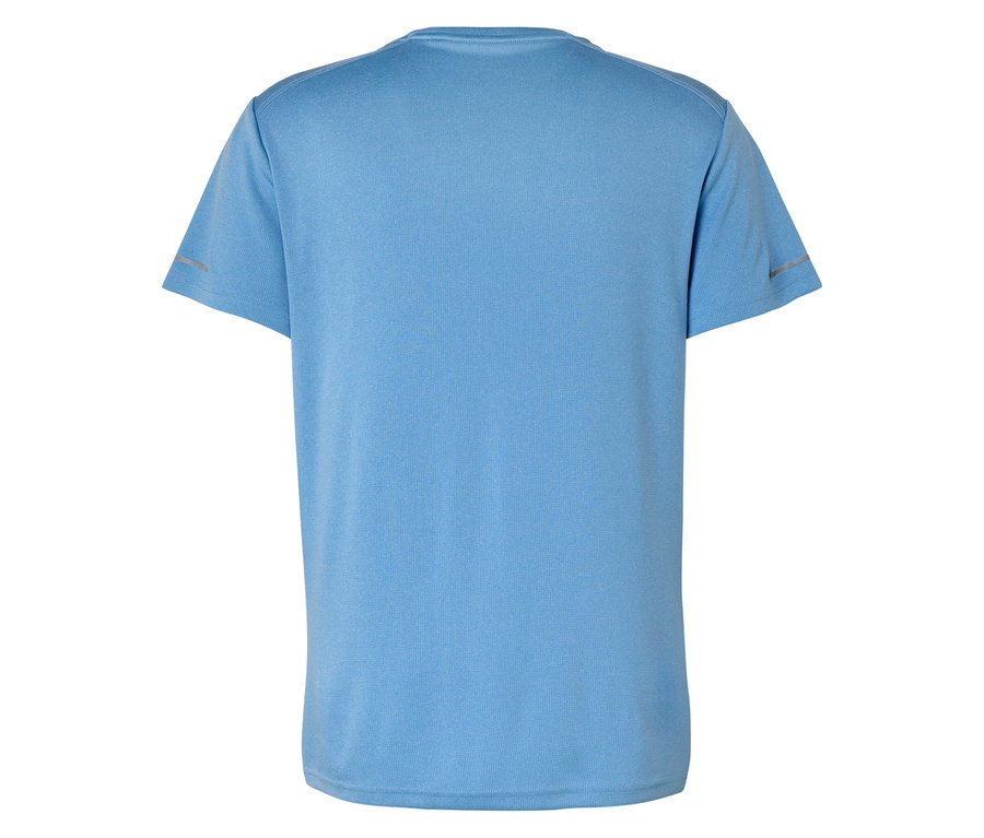 Vue arrière d'un t-shirt bleu clair à manches courtes.