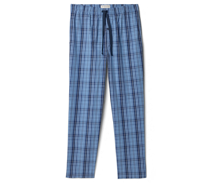 Pantalon de pyjama à carreaux bleus avec cordon de serrage.