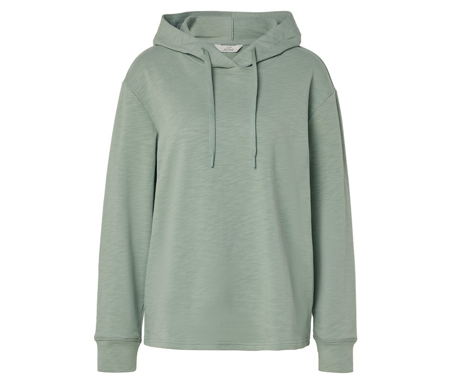 Sweat à capuche vert clair à manches longues avec cordon de serrage.