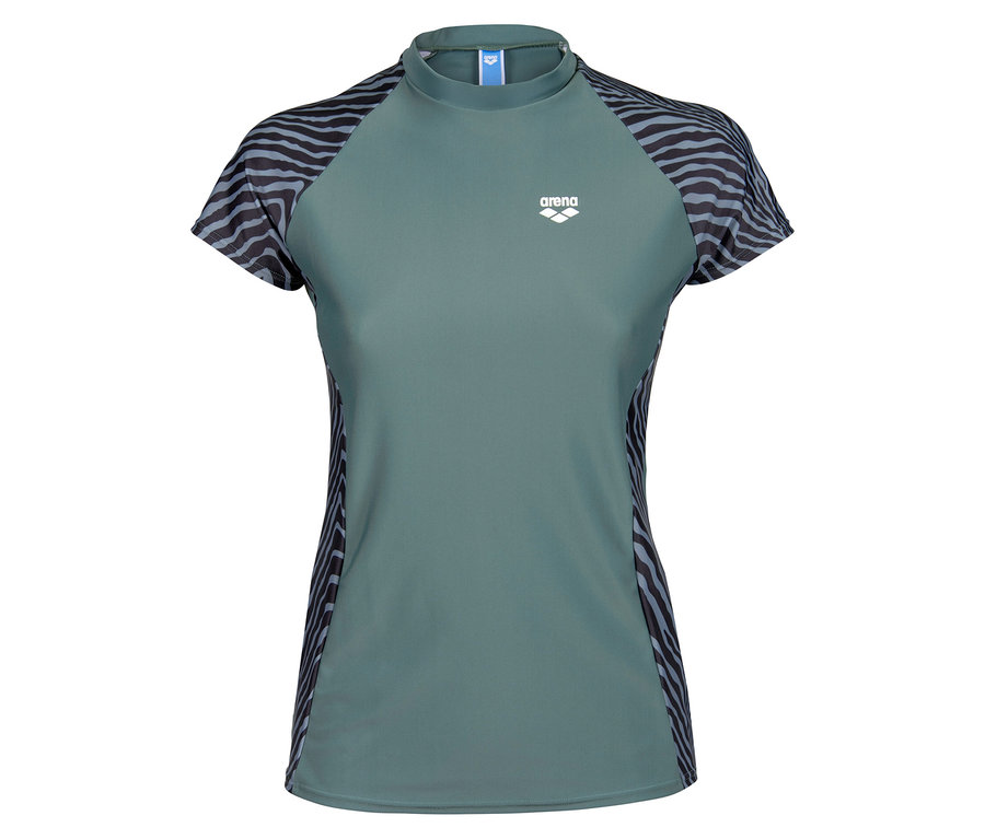 T-shirt vert Arena à manches courtes avec motif zébré sur les manches et les côtés.