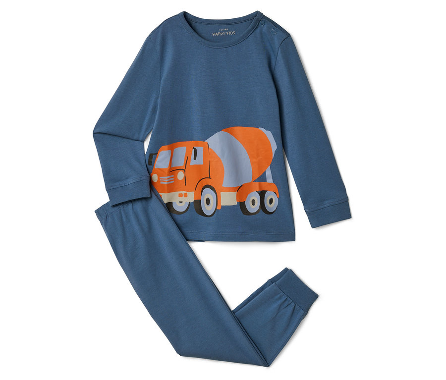 Pyjama bleu avec motif de bétonnière.