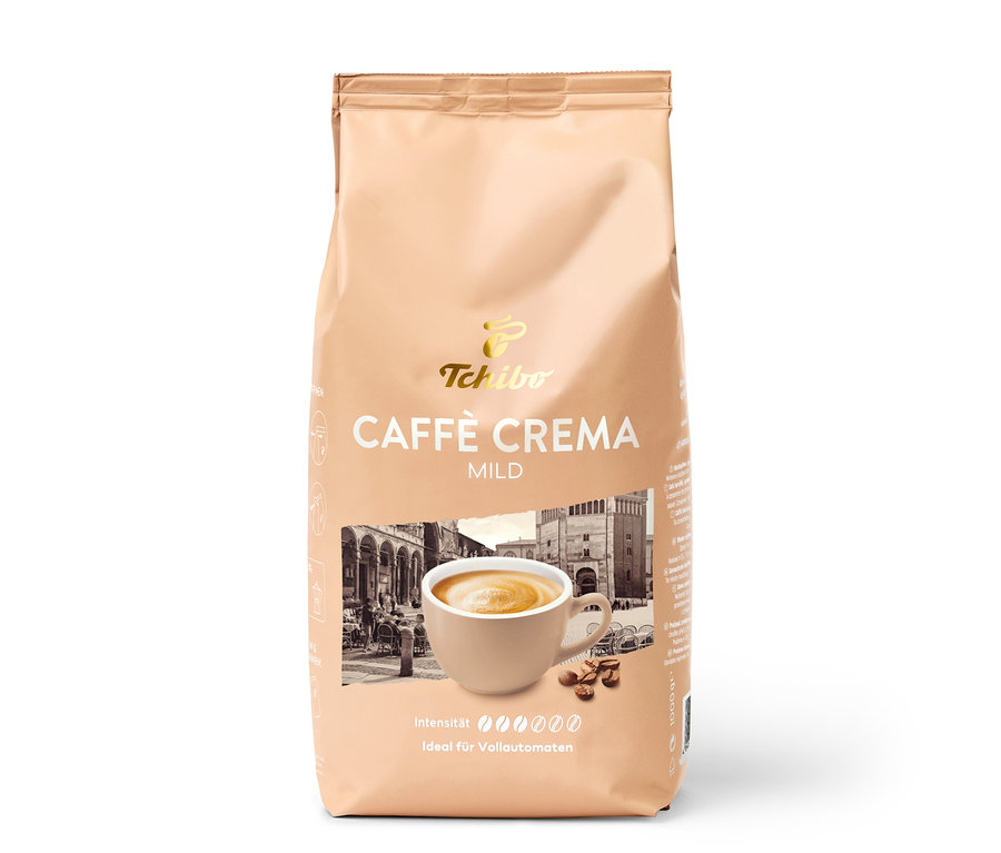 Un paquet de Caffè Crema Mild en grains – 1 kg et un CC – set de best-sellers en grains, 2x.