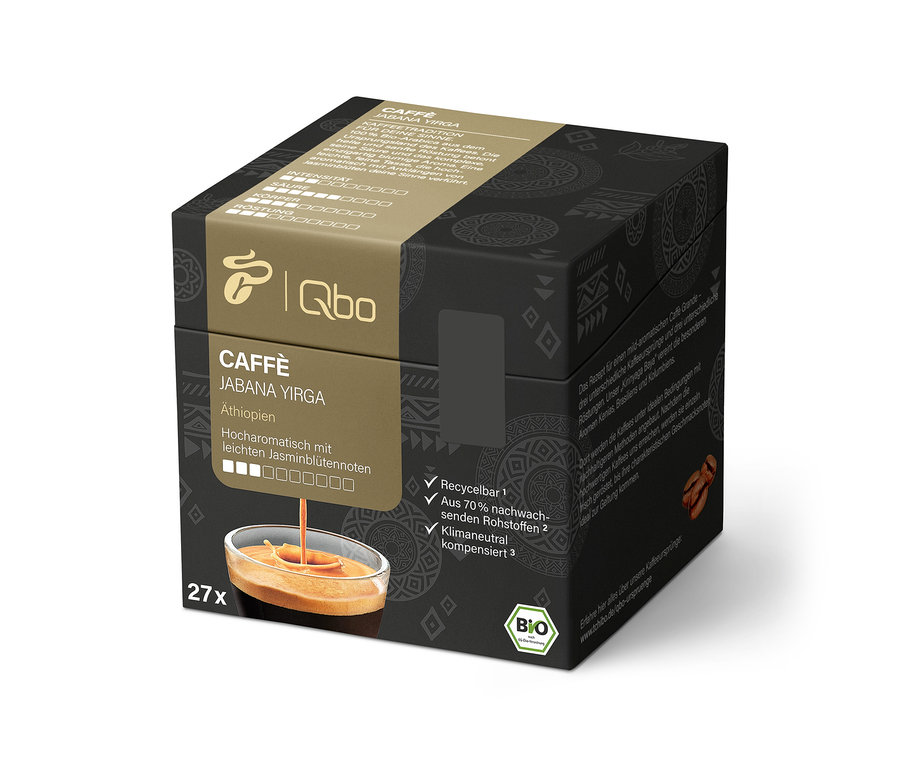 Paquet de 27 capsules Qbo Caffè JABANA YIRGA, café d'Éthiopie. Capsules recyclables.