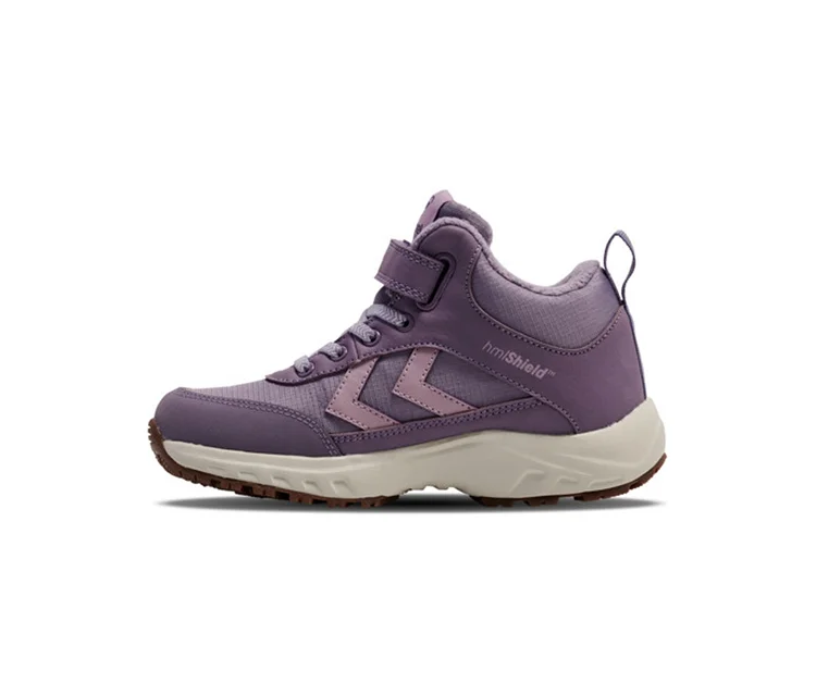 Baskets hummel® « Root Tex Jr » violettes, avec fermeture velcro et semelle crème.