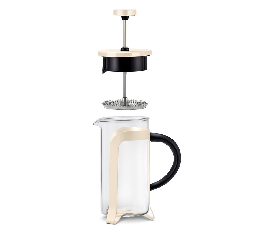 Cafetière à piston 300 ml, 2 tasses, friendly beige, démontée.