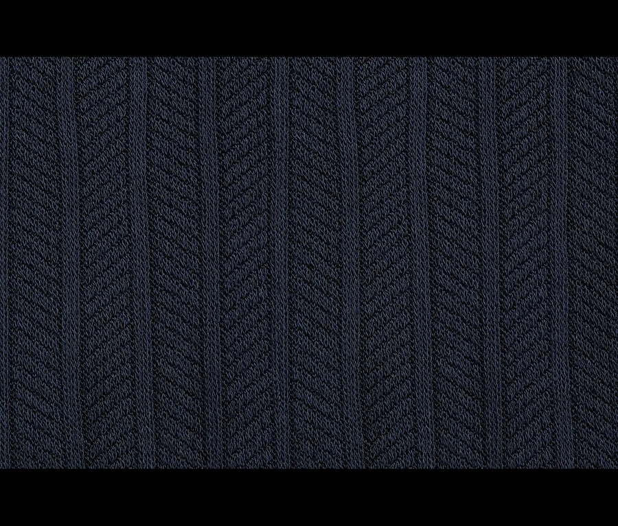 Tissu tricoté bleu marine avec un motif à chevrons et des côtes verticales.