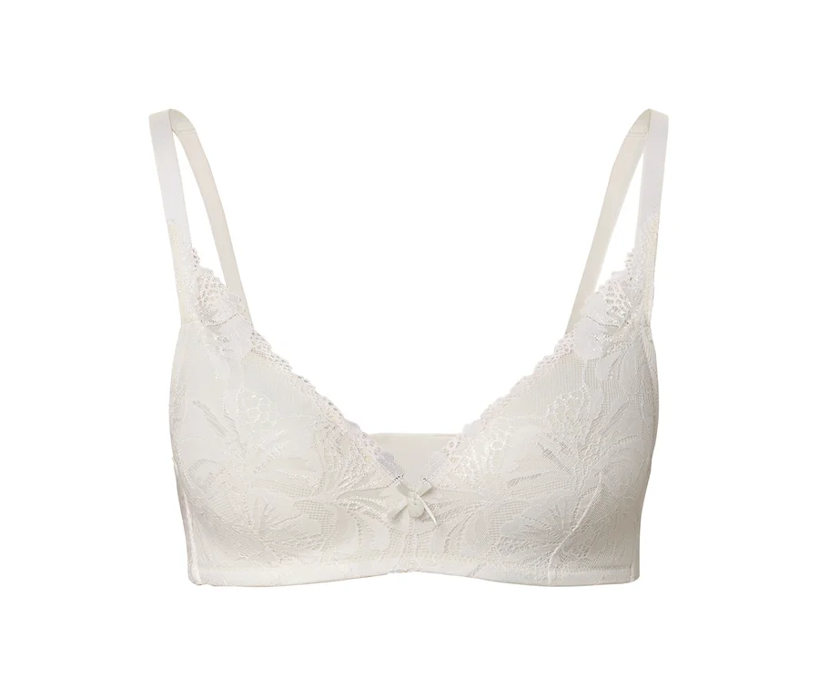 Soutien-gorge blanc en dentelle avec un nœud au centre.