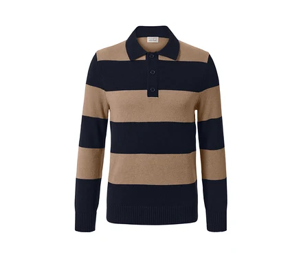 Pull rayé en cachemire avec col et boutons.